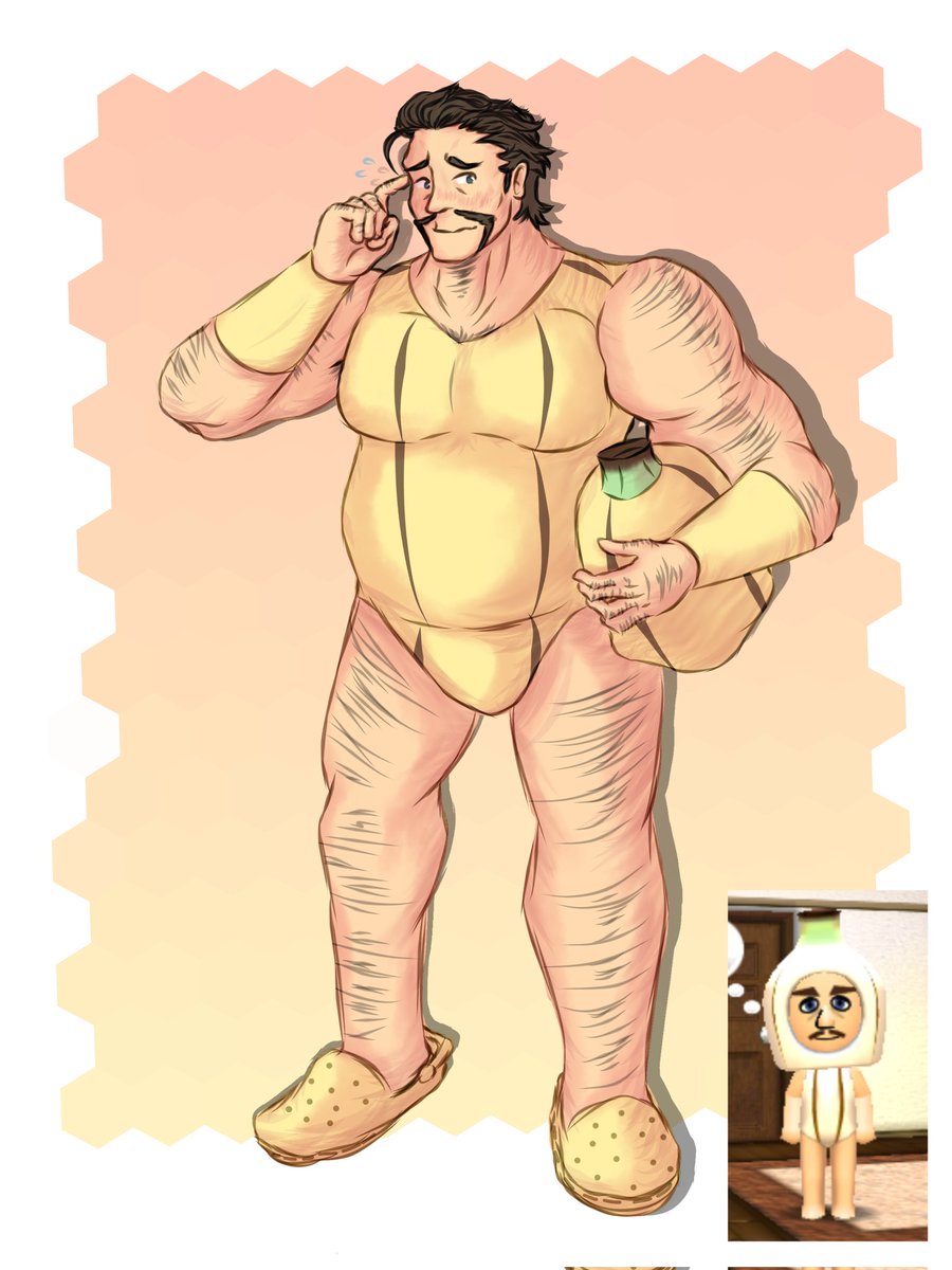 Guarder_Sol's tweet image. A friend was playing Tomodachi Life and gave inspiration to Banana-suit Alois,