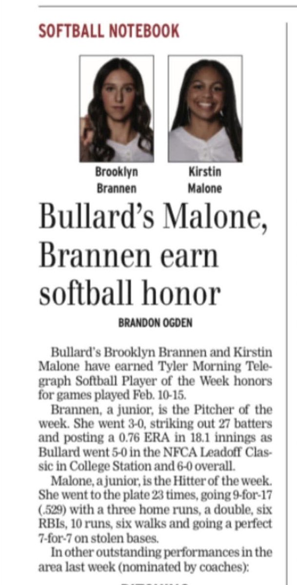 Congratulations <a href="/BrooklynBrannen/">Brooklyn Brannen 2026</a> and <a href="/KirstinMalone10/">Kirstin Malone</a> !  We are proud of you!