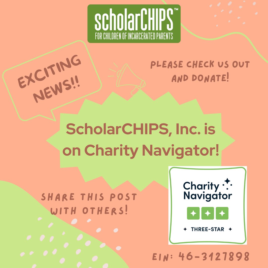 Great news!!! ScholarCHIPS, Inc. Is on Charity Navigator!! We currently have a score of 84%, that’s a B. Not bad! This makes us a 3 out of 4-star nonprofit ⭐️ We have submitted more assessments to raise our rating. Please check us out and consider donating. #CharityNavigator