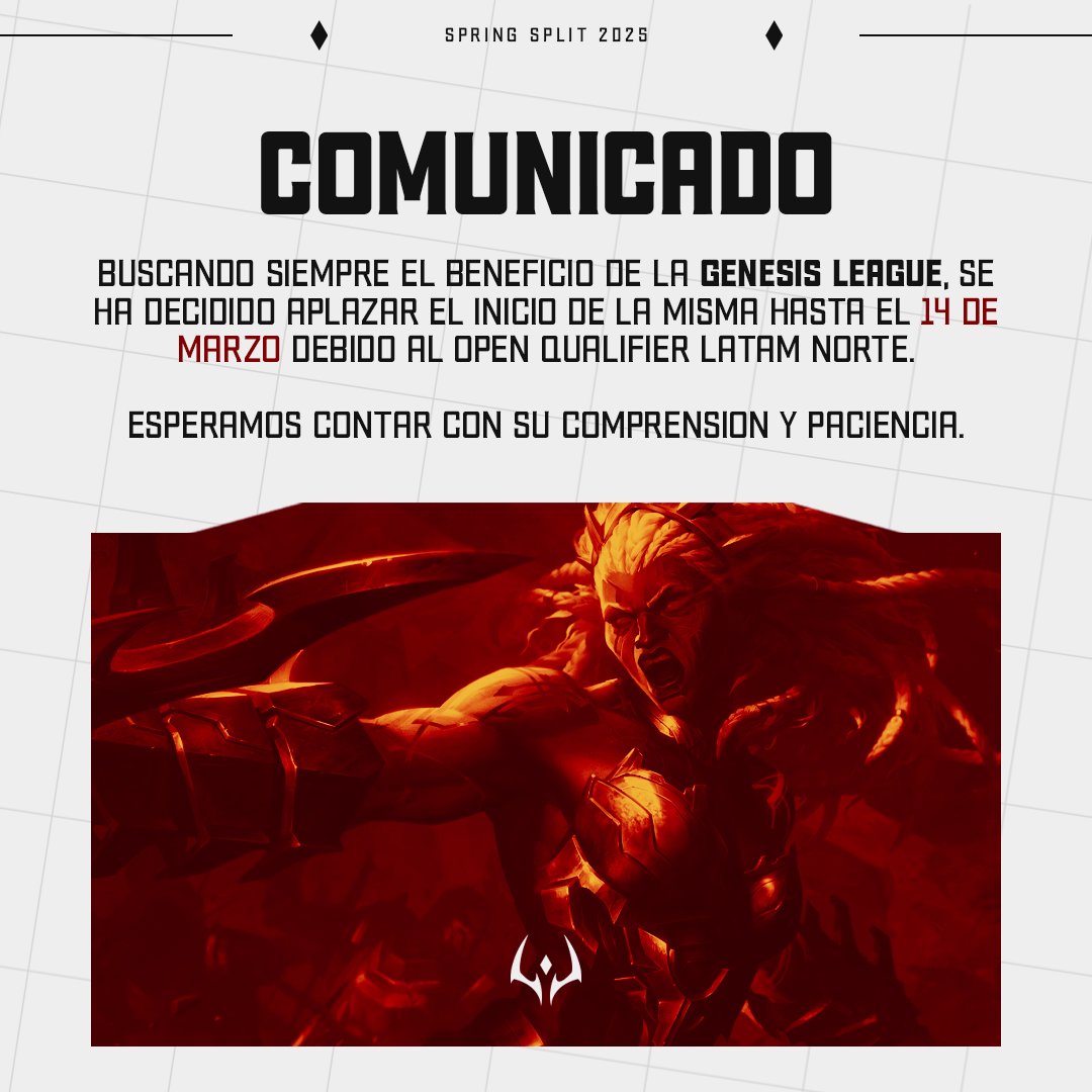 Siempre nos preocupamos por ustedes ❤️‍🩹y entendemos que, para rendir al máximo, es esencial mantenerse full focus. Por esta razón, hemos tomado la decisión de posponer el torneo. ⏰
Les deseamos lo mejor a los equipos que formarán parte. 🍀
Para nosotros siempre serán THE GOAT. 🐐