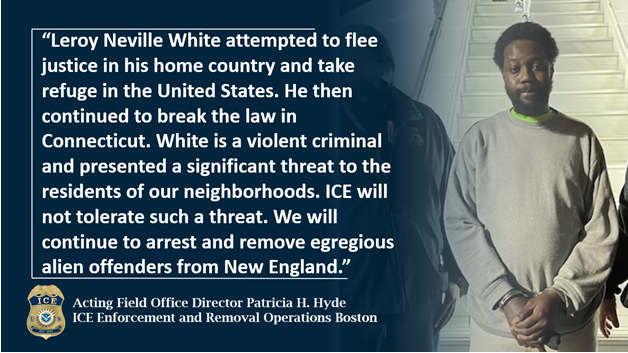 EROBoston's tweet photo. ICE @EROBoston removes fugitive wanted for shooting in Jamaica https://t.co/bkUwFCPrVh https://t.co/bTtzatOwYp