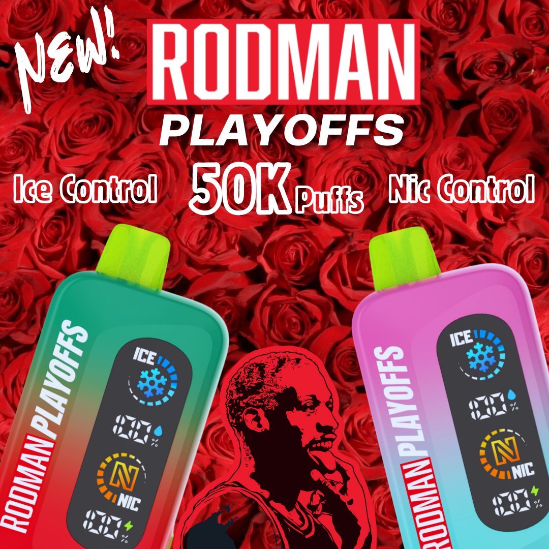 INTRODUCING the NEW Rodman Playoffs 50,000 Puff Disposable Vape! It's the  Rodman9k you love but with a generous puff count, a display screen, and  Ice/Nicotine control! Get yours today! https://t.co/cpw07pUC4K