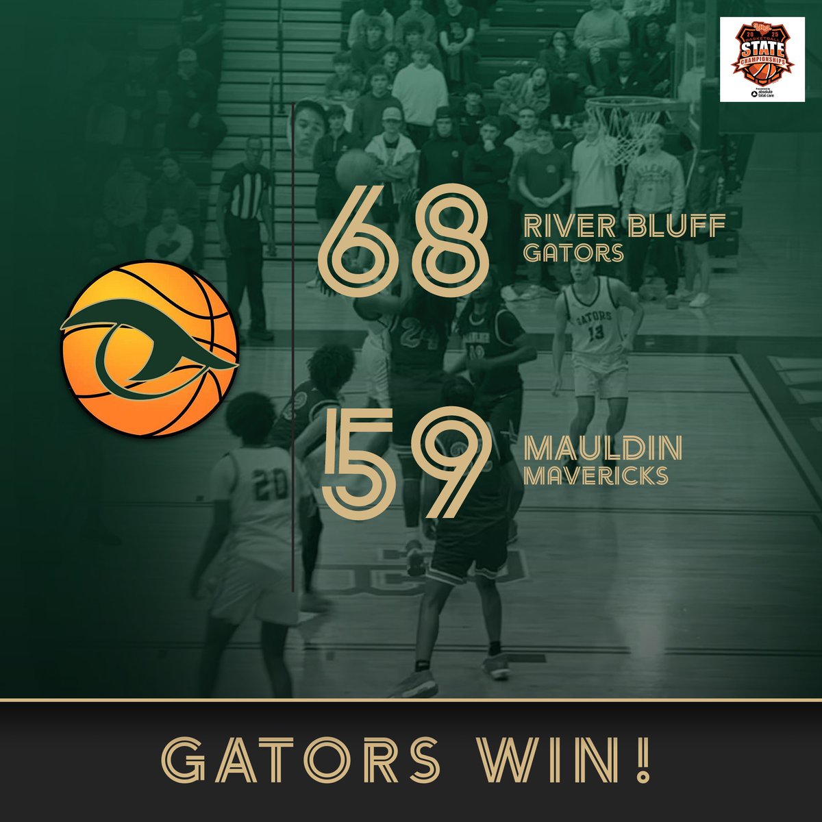 Boys 🏀: GATORS WIN! <a href="/RBHS_Basketball/">River Bluff Hoops</a> defeats Mauldin 68-59 in Round 2 of SCHSL AAAAA-Div.I Upper State Playoffs. #ChompChomp