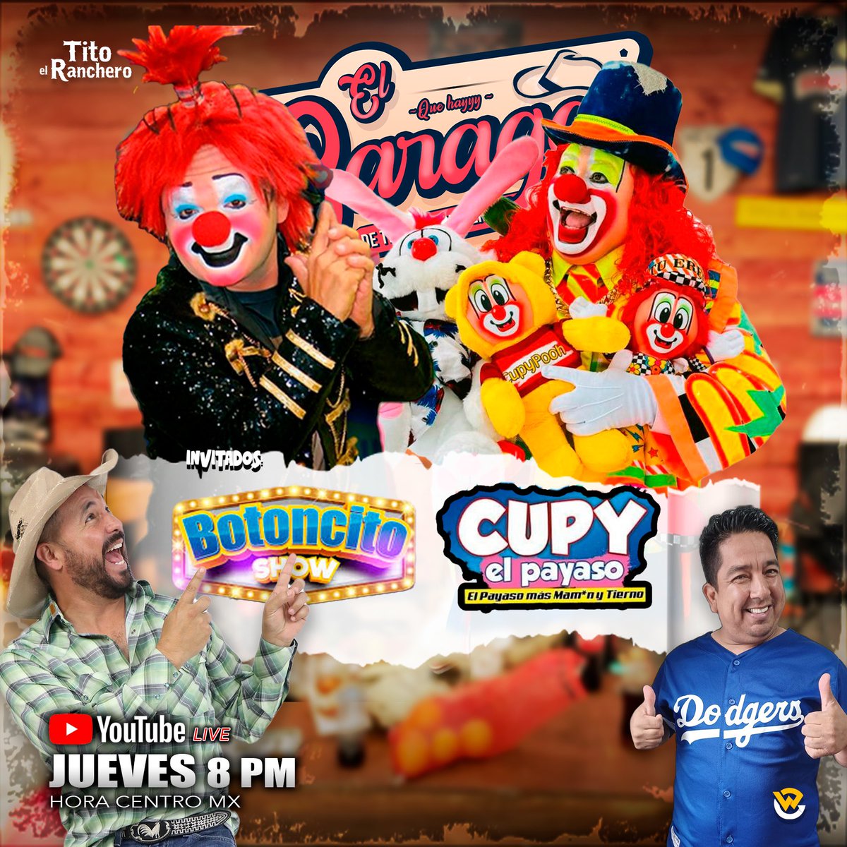 ¡Peleados a muerte! 🤡🔥
Este jueves en el garage de Tito nos acompañarán mi compare Cupy el payaso y Botoncito Show, no se lo pueden perder en punto de las 8 pm. 🤠🤙🏻