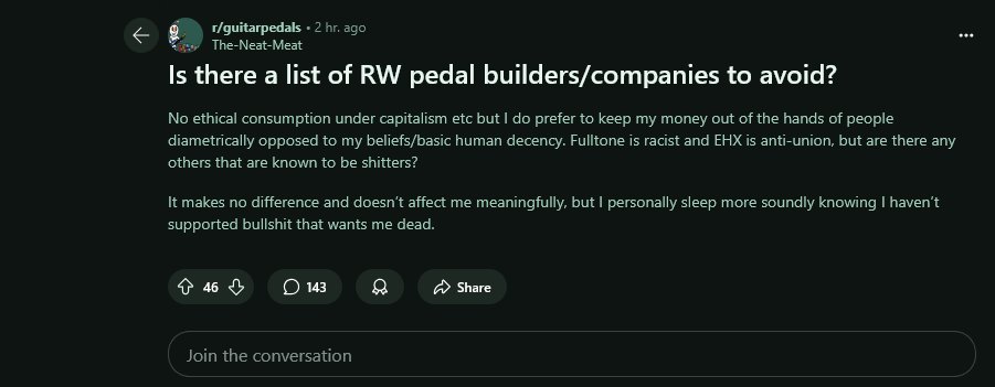 Remote_Viewer__'s tweet image. Get a load of these losers. (I am into guitars and pedals.) its a pretty left leaning space, but this is just hillarious.