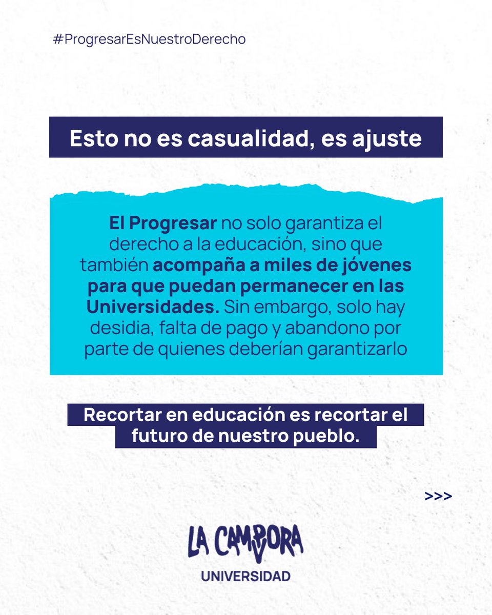 lacampora_univ's tweet image. 📚Ante la incertidumbre y la falta de respuestas del gobierno, seguimos exigiendo que se garantice el acceso a la educación para todos los jóvenes de nuestra Patria.
No al ajuste en educación, no al recorte de nuestro futuro. 🚫
#ProgresarEsNuestroDerecho