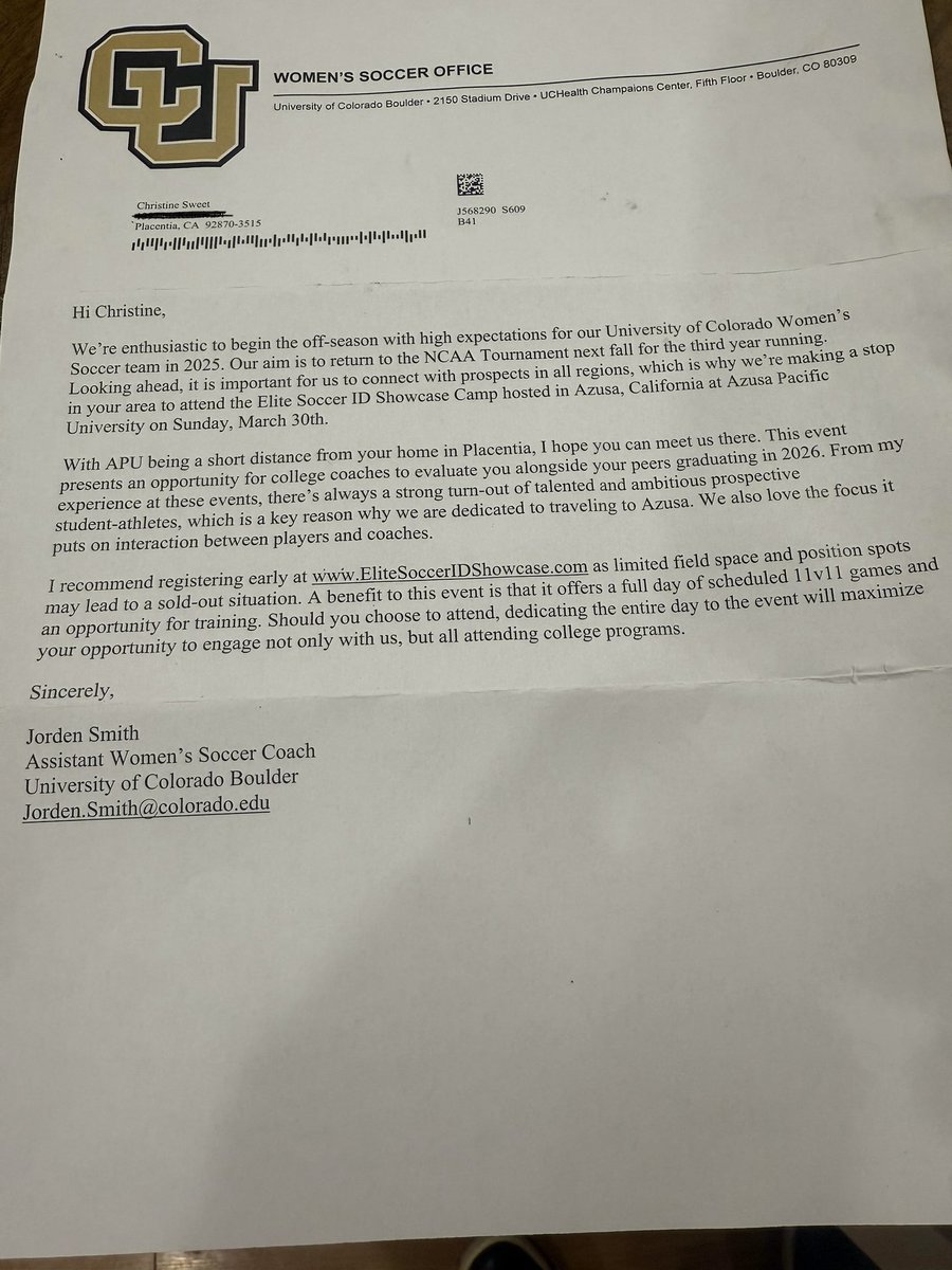 ChristinSweet25's tweet photo. Excited to receive a letter for #soccer opportunity with @CUBuffsSoccer @Coach_JSmith_ https://t.co/bFNEjYm4IL