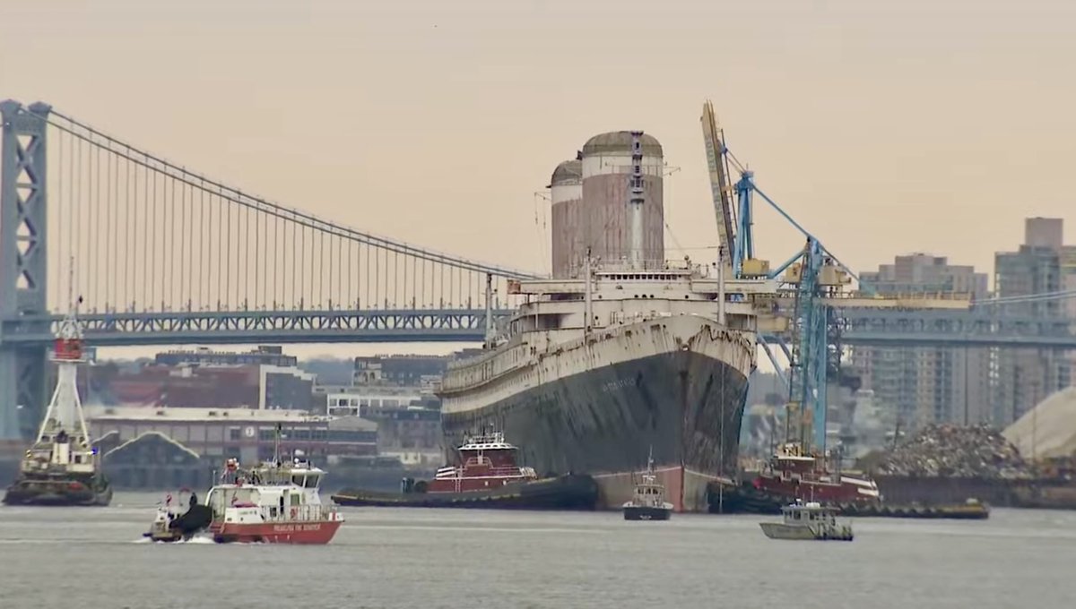 The SS United States, the largest ocean liner to be entirely constructed in the US, fastest to cross the Atlantic Ocean, and formerly known as “America’s Flagship,” was hauled away from Philadelphia today to be sunk off the coast of Florida.