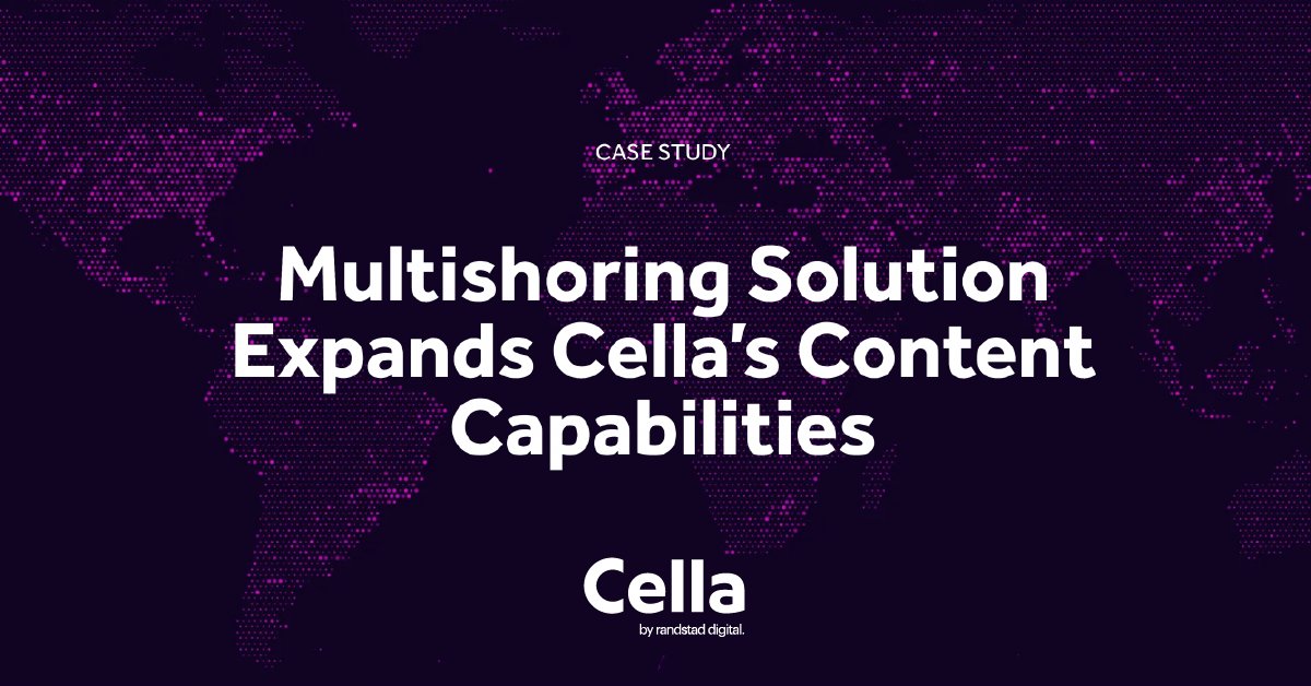 Struggling to keep up with content demands? You’re not alone. We helped a team scale their production by 200% without sacrificing quality or burning out their staff.

See how our #multishoring #solution made it possible! bit.ly/3Q9tPha

#Cella #RandstadDigital
