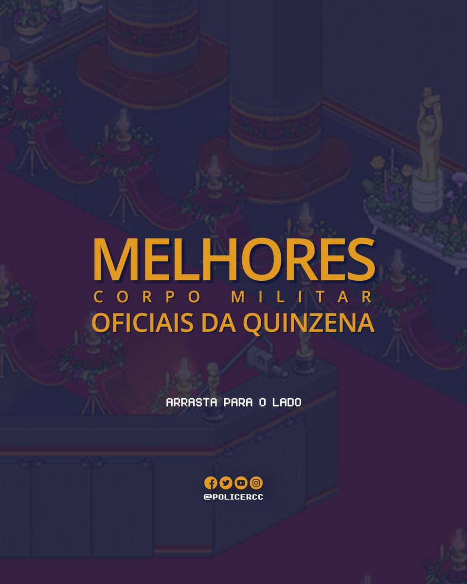 PoliceRCC's tweet image. ESTÃO CHEGANDO OS MELHORES DA QUINZENA! 🔥

Estes senhores/as deram o seu melhor nesta quinzena e merecem todo o destaque! 

Parabéns aos incríveis da quinzena! 🎖

#PoliceRCC #RCCÉVocê #HabboHotel #CorpoMilitar