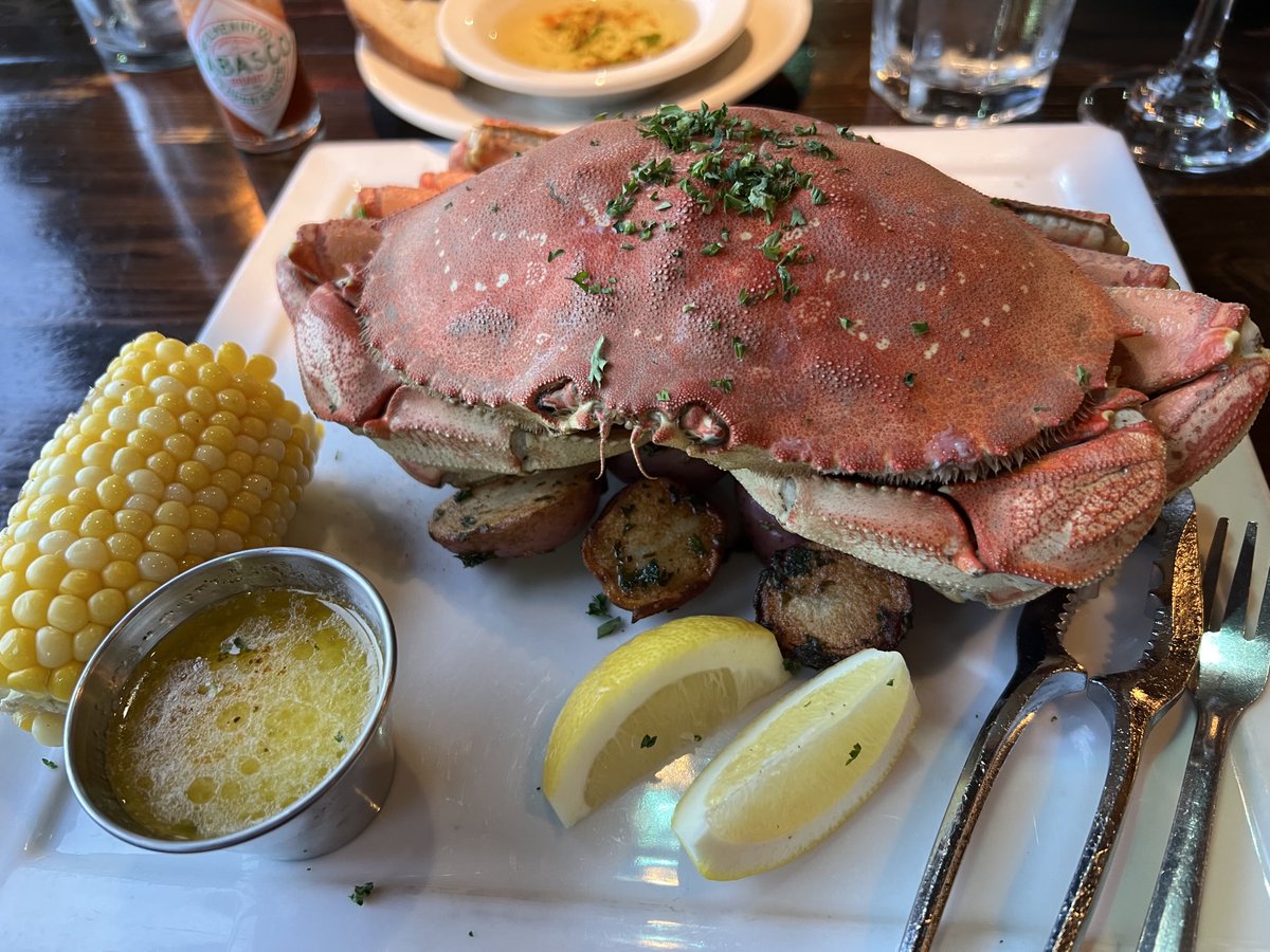 Inflation Buster Weds. special at BluWater Bistro, Leschi: whole Dungeness Crab, roasted potatoes and corn