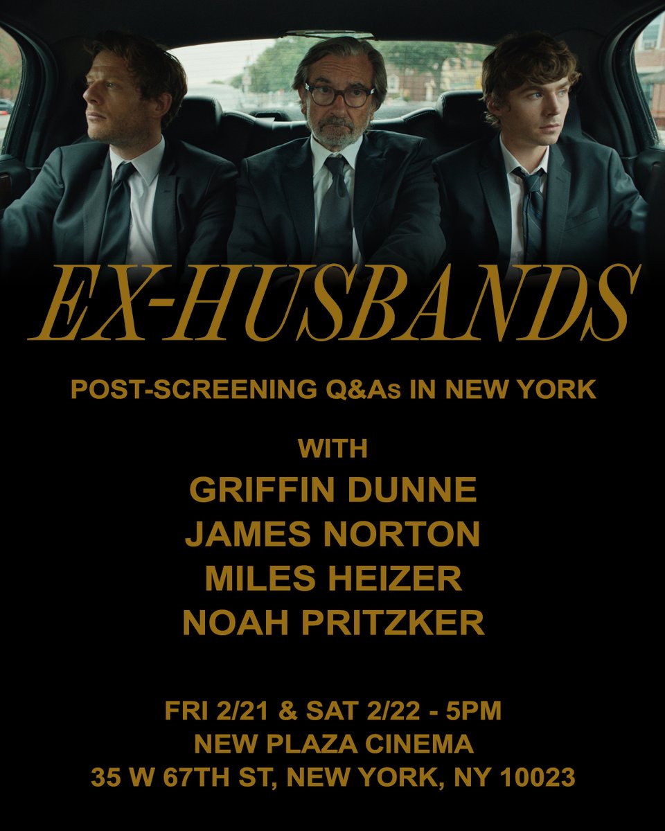 Greenwich Entertainment (@greenwichet) on Twitter photo Join us at <a href="/NewPlazaCinema/">New Plaza Cinema</a> this Friday and Saturday for a special screening of EX-HUSBANDS followed by Q&A with director Noah Pritzker and stars Griffin Dunne, James Norton, and Miles Heizer.
Get your 🎟️ now!
bit.ly/ExHusbandsNewP…
<a href="/jginorton/">Is the A Little Life Play back?</a> #NewPlazaCinema #ExHusbandsFilm Join us at <a href="/NewPlazaCinema/">New Plaza Cinema</a> this Friday and Saturday for a special screening of EX-HUSBANDS followed by Q&A with director Noah Pritzker and stars Griffin Dunne, James Norton, and Miles Heizer.
Get your 🎟️ now!
bit.ly/ExHusbandsNewP…
<a href="/jginorton/">Is the A Little Life Play back?</a> #NewPlazaCinema #ExHusbandsFilm