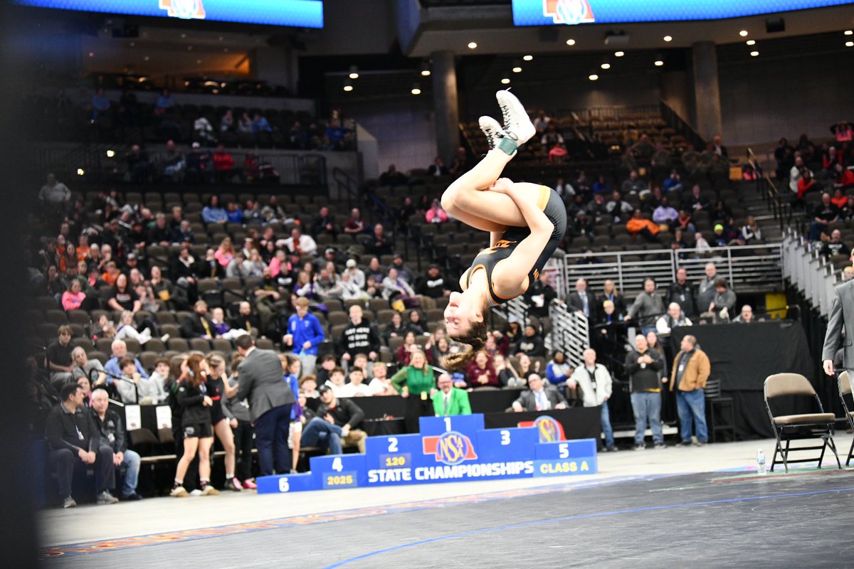NEBwrestle's tweet photo. Morgan Maschmann ends her HS career on top of the podium! Class A Girls 125 Champ! https://t.co/kcVxKs98sz