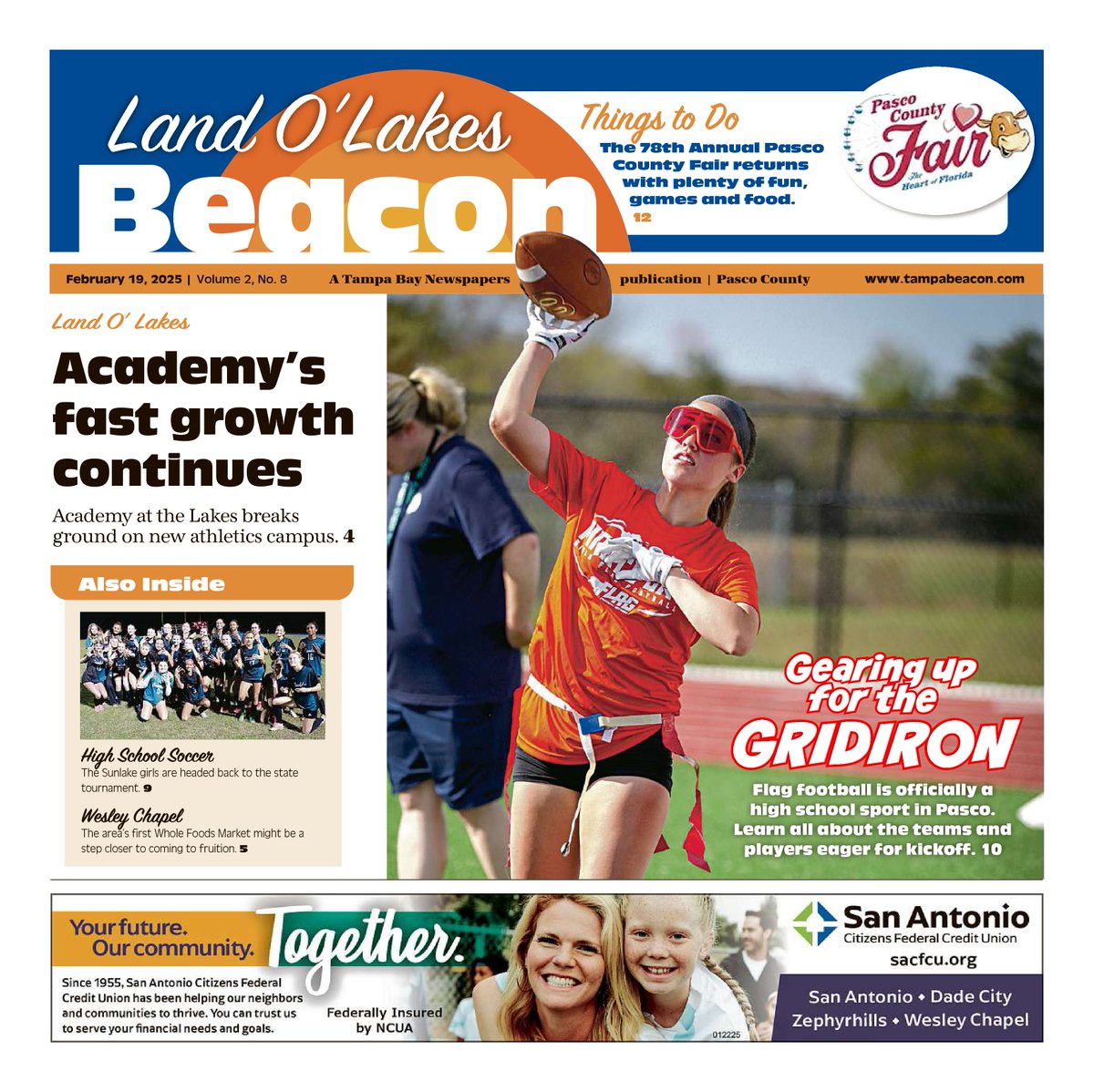 MikeCamunas's tweet photo. What do we have here from @BeaconTampa? A #hsgirlsflagfootball DOUBLE truck and cover featuring #Sunlake, #LandOLakes #Angeline #CypressCreek #WiregrassRanch #WesleyChapel. First season of this for @PascoCoSports. #TrueStory @APSE_sportmedia https://t.co/V1obDYPHC7