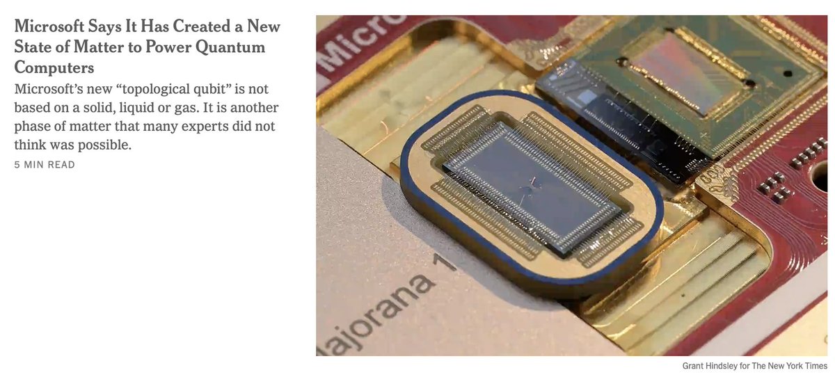MBarkeshli's tweet image. This is a bizarre headline from the @nytimes , given that the @Nature paper published today does not make this bold claim at all.
If a topological qubit were ever actually demonstrated, it would be a pinnacle of human achievement. But today is apparently not the day.