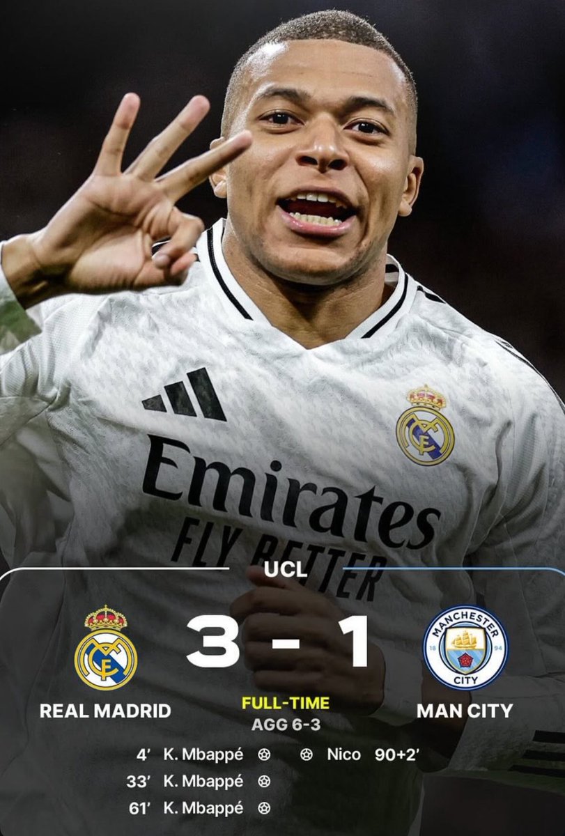abusultanmohd's tweet photo. "ليلة سحرية في سانتياغو برنابيو! 🌟 ريال مدريد يُسطّر التاريخ بفوز رائع على مانشستر سيتي 3-1 في دوري الأبطال الأوروبي. الأداء، الروح، والجماهير كانت حاضرة بقوة. هكذا يصنع الميرينغي الأمجاد! 💪👑 #ريال_مدريد #دوري_الأبطال" https://t.co/IRyLDdcf5b