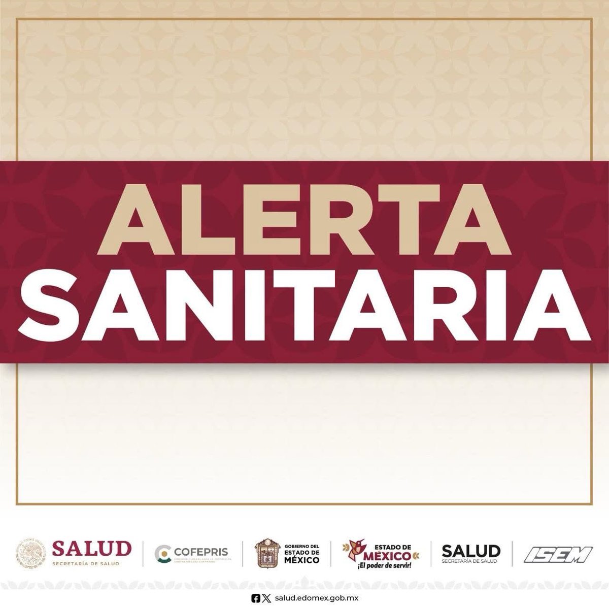 🚨 Aviso importante
<a href="/COFEPRIS/">COFEPRIS</a> alerta sobre el uso de algunos productos, consulta el siguiente link para conocer los avisos de riesgo y probable afectación a la salud de la población. 

📌 salud.edomex.gob.mx/isem/alertas_s…
#PrevenirEsSalud