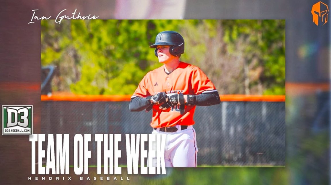 Congratulations to Ian Guthrie on being named to D3 Baseball Team of The Week after slashing a .714 batting average, .750 OBP and 1000 SLG. Guthrie stole a base and scored 3 runs as the Warriors swept Westminster to start the season #RollDrix