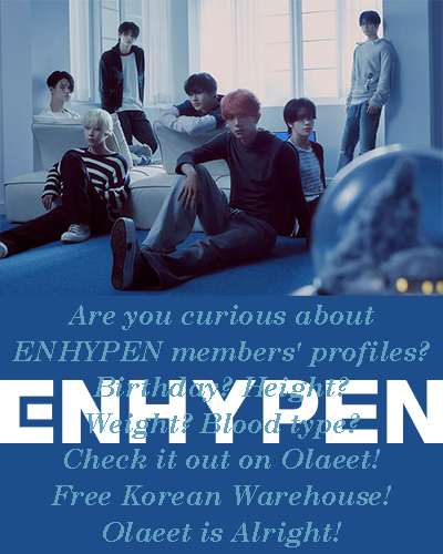 Olaeet_Com's tweet photo. Are you curious about ENHYPEN members' profiles?
Birthday? Height? Weight? Blood type?
Check it out on Olaeet!
Free Korean Warehouse!
Olaeet is Alright!
https://t.co/j84MBgkNt9
#enhypen #kpopboygroups #kpopprofile #koreanshopping #koreanwarehouse #kpoptwt https://t.co/QhzkVCiQVO