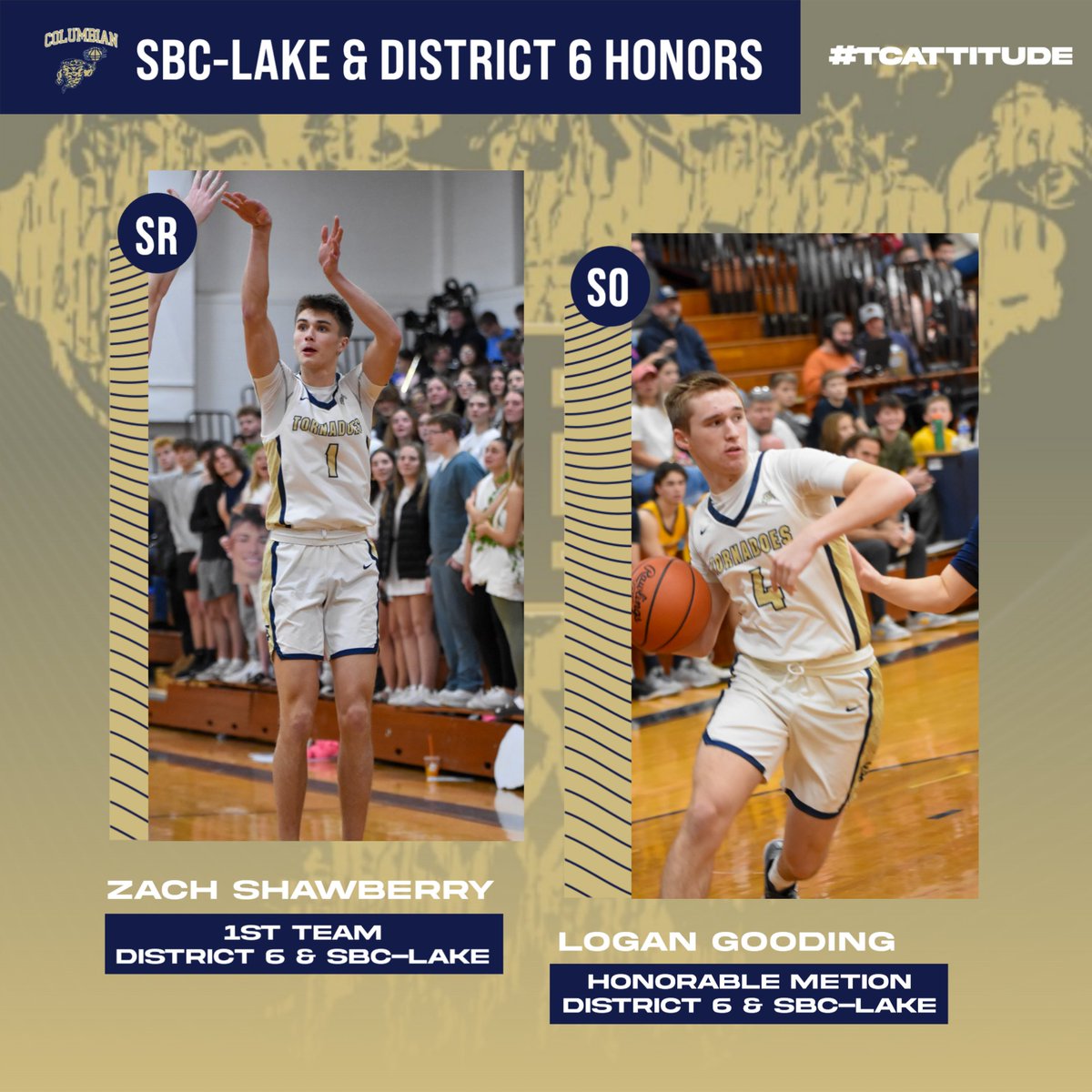 Congratulations to Senior, Zach Shawberry and Sophomore, Logan Gooding on being recognized by District 6 and the SBC.  Zach was named to the 1st Team in both District 6 and SBC-Lake while Logan received Honorable Mention in both. Great work guys!
#TCattitude