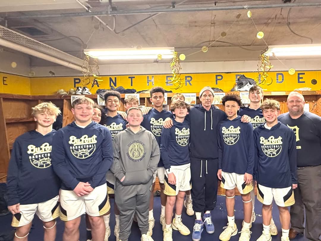 Congratulations to one of our feeder middle schools, DuPont Middle, for going undefeated in  Kanawha County Boys Basketball regular season! They capped the regular season off with a big 8th grade night win with a special guest in attendance. #JasonWilliams