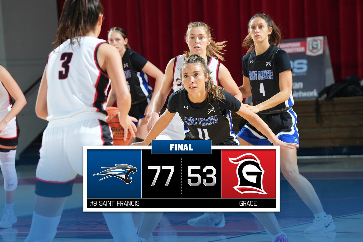 COUGARS WIN!

No. 9 Saint Francis beats Grace College on the road 77-53.
Lady Cougars back in action Saturday vs Spring Arbor on Senior Day

C. McKnight - 19pts, 5reb
C. Gregory - 12pts, 3reb, 5ast, 2stl, 1blk
A. Madden - 13pts, 1reb, 1stl

saintfranciscougars.com/sports/wbkb/20…