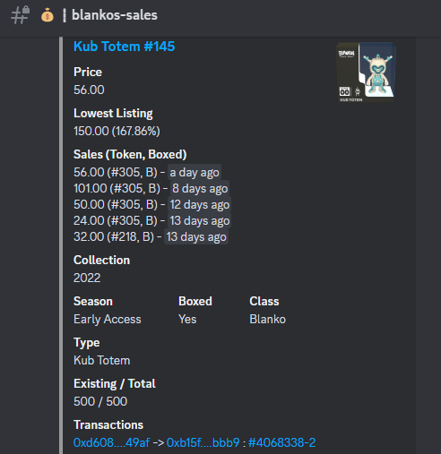The best way to track marketplace activity is in the Sales and Listings tracker channels on the Blackmarket discord 📝

Know when Sellers are dumping 📉 Buyers are sweeping 📈 or be the first to spot a steal on the listings! 🎯