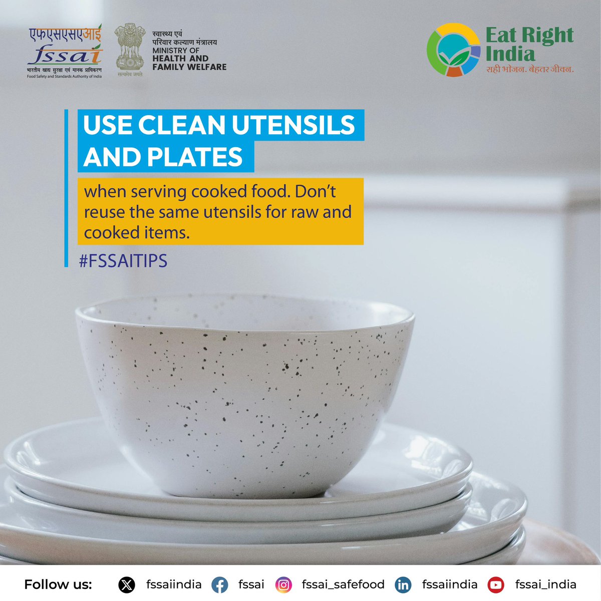 Serving food is an art as well as a science. Here, the science of cleanliness applies! Follow #FSSAITips to learn the importance of cleanliness of serving utensils. #FoodSafetyMatters #EatRightIndia  <a href="/MoHFW_INDIA/">Ministry of Health</a>