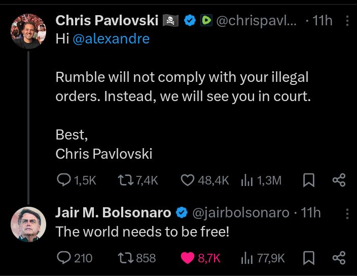 ImpeachmLula's tweet photo. Bolsonaro responde pedindo liberdade🇧🇷🤍🙌🏻

#Foralula #FORALULA #ALEXANDREDEMORAIS #BOLSONARO https://t.co/ki4RYvrzwT