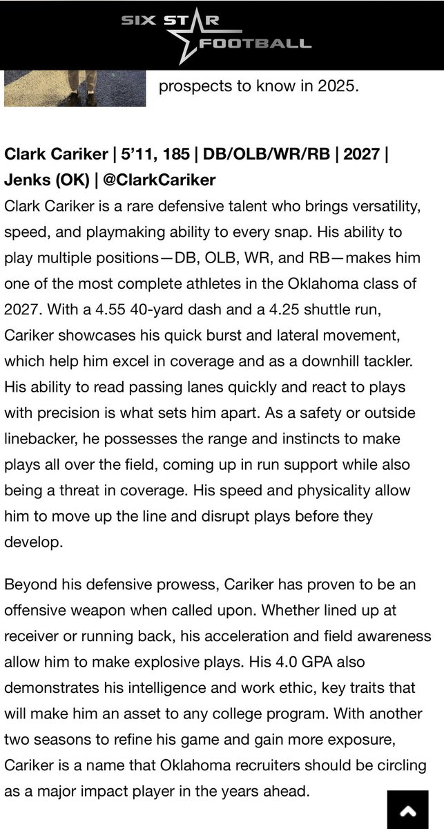 Clark Cariker (@clarkcariker) on Twitter photo Thanks <a href="/sixstarfootball/">Six Star Football | PLUS+</a> for the write up! Looking forward to upcoming junior year⦠<a href="/JenksFootball/">JenksTrojanFootball</a> <a href="/RecruitJenksFB/">Recruit Jenks FB</a> <a href="/CoachAdamGaylor/">Adam Gaylor</a> <a href="/_CoachGreenwood/">Doug Greenwood</a> <a href="/chronister5/">Tyler Chronister</a> <a href="/CoachJacq/">Jacques Washington</a> @NE_Ok_HS_Sports Thanks <a href="/sixstarfootball/">Six Star Football | PLUS+</a> for the write up! Looking forward to upcoming junior year⦠<a href="/JenksFootball/">JenksTrojanFootball</a> <a href="/RecruitJenksFB/">Recruit Jenks FB</a> <a href="/CoachAdamGaylor/">Adam Gaylor</a> <a href="/_CoachGreenwood/">Doug Greenwood</a> <a href="/chronister5/">Tyler Chronister</a> <a href="/CoachJacq/">Jacques Washington</a> @NE_Ok_HS_Sports