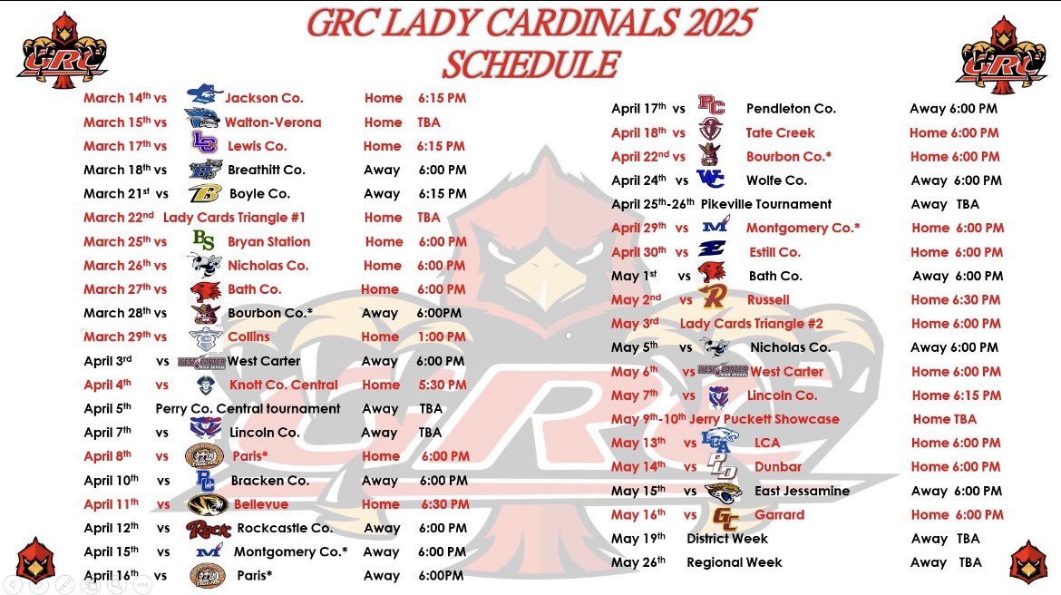 2025 Lady Cards Softball Schedule! #GRCSoftball #LadyCards #GoCards