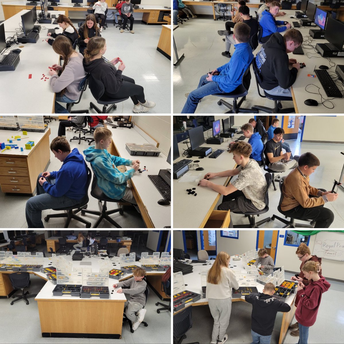 8th grade gateway classes were introduced to our robotics fischertechniks this week. They practiced being able to communicate clear specific instructions to each other to build an object without looking. Can't skip steps or assume understanding in robotics. #EHRoyalPride