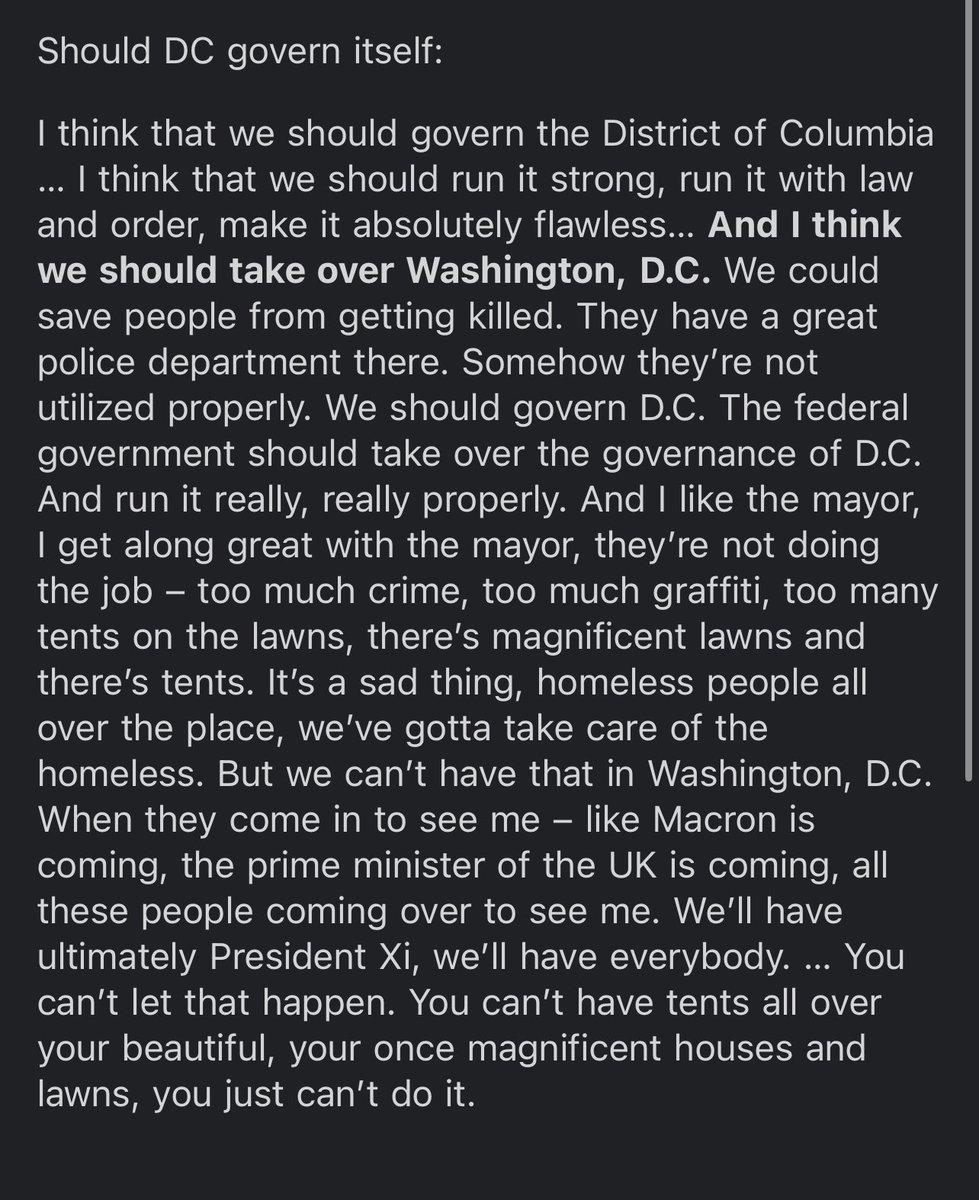 News: Trump says the federal government “should govern the District of Columbia” per pool