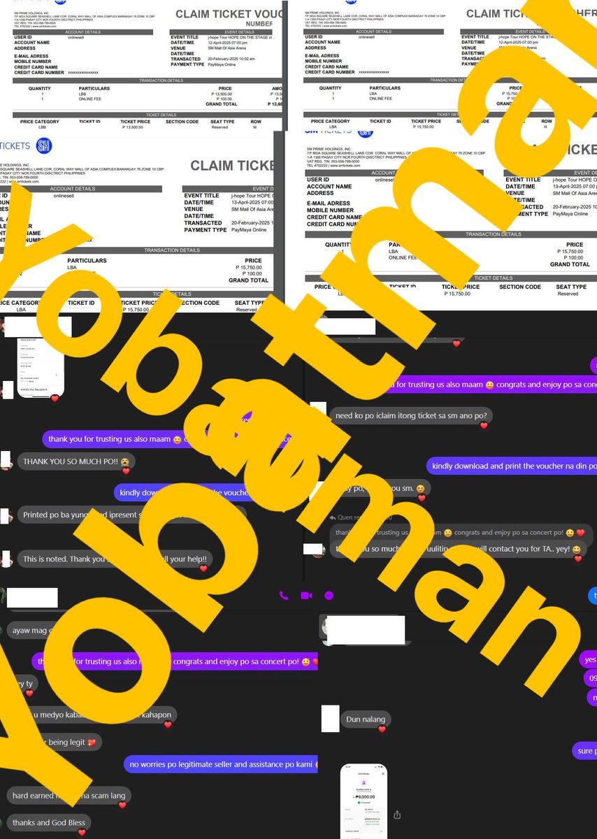 Thank you so much po for trusting us! ❤️🙏

 TICKET ASSISTANCE! J-HOPE 'HOPE ON THE STAGE' in MANILA 

2025.04.12  
2025.04.13  
 • General Onsale: February 21 - 12NN
- no downpayments
- no payments if not successful

#JHOPE #HOPE_ON_THE_STAGE_TOUR_Manila #HOPE_ON_STAGE_TOUR