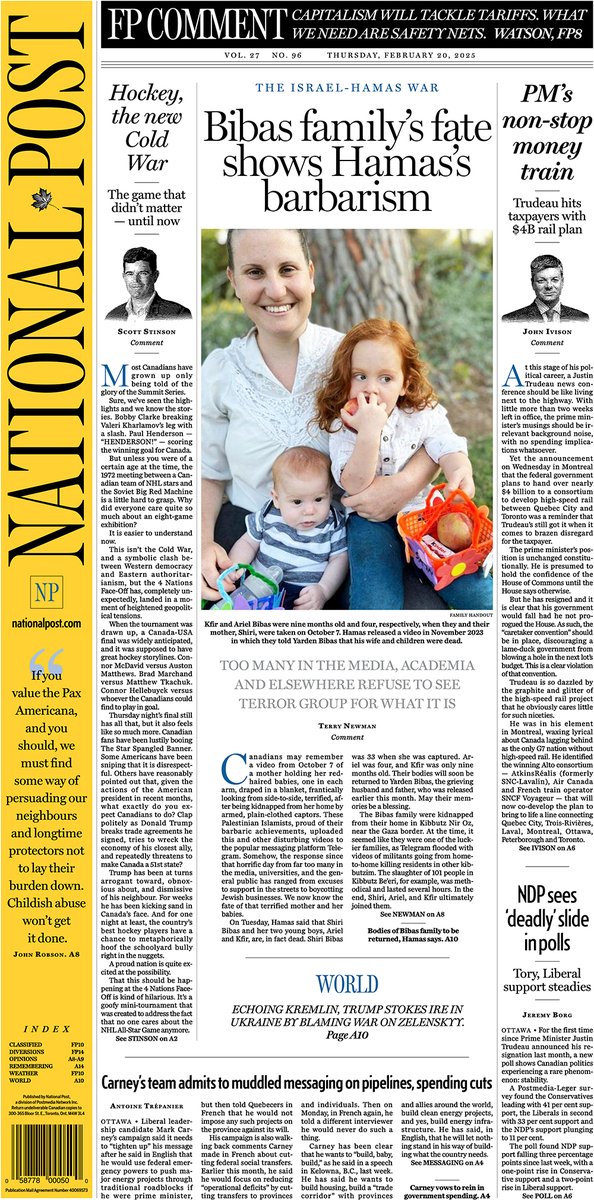 nationalpost's tweet image. The Post&apos;s #frontpage for Thursday, February 20, 2025.