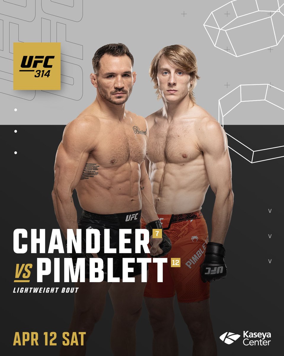 UFC (@ufc) on Twitter photo Taking over South Beach 🌴
@AlexVolkanovski vs @DiegoLopesMMA for FW GOLD 🏆
<a href="/MikeChandlerMMA/">Michael Chandler</a> vs <a href="/PaddyTheBaddy/">Paddy Pimblett</a> 5-round co-main 👀
Get #UFC314 tickets ➡️ UFC.ac/41jdtsK Taking over South Beach 🌴
@AlexVolkanovski vs @DiegoLopesMMA for FW GOLD 🏆
<a href="/MikeChandlerMMA/">Michael Chandler</a> vs <a href="/PaddyTheBaddy/">Paddy Pimblett</a> 5-round co-main 👀
Get #UFC314 tickets ➡️ UFC.ac/41jdtsK