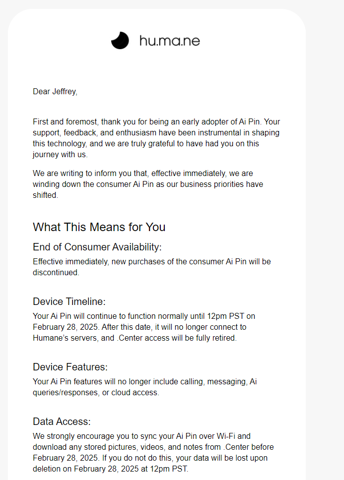 Razorline2's tweet image. As a Early Adopter of the @Humane Ai Pin it saddens me to see this amazing piece of hardware go to waste. Why can&apos;t we open it up and use it? Guess ill keep it as a retrowave Time checker. 
rip #humaneaipin you will be missed.