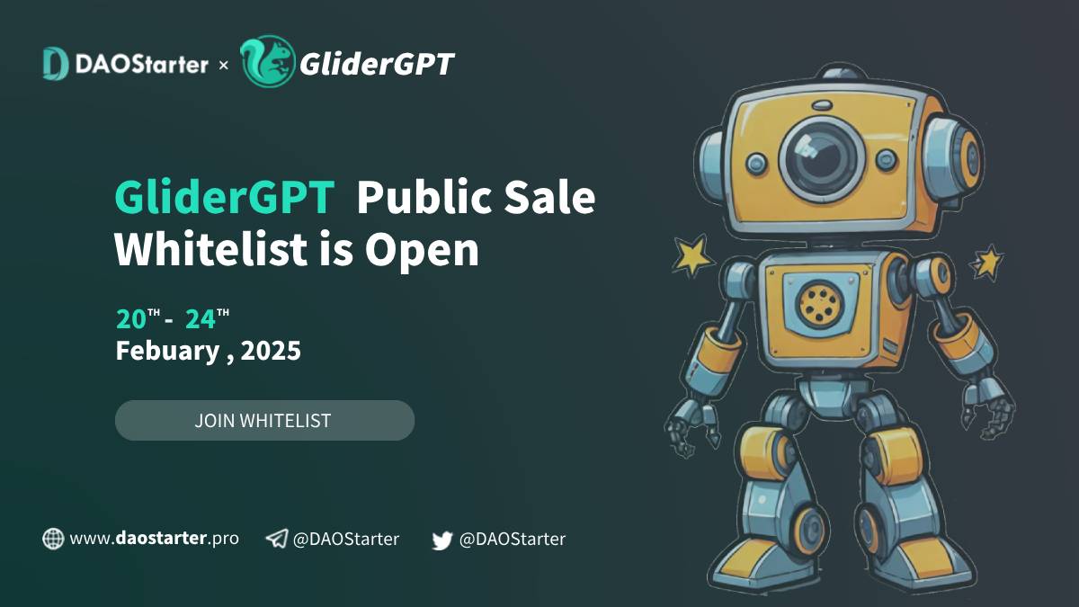 DaoStarter (@daostarter) on Twitter photo 📡Whitelist Announcement📡
🔥Come and get your Whitelist! The whitelist for $GGPT from <a href="/GliderGPT/">Glider GPT</a> whitelist campaign is live now, and apply for your whitelist slot through filling in the google form in the medium story.
🌐Link on DAOStarter web: daostarter.pro (select 📡Whitelist Announcement📡
🔥Come and get your Whitelist! The whitelist for $GGPT from <a href="/GliderGPT/">Glider GPT</a> whitelist campaign is live now, and apply for your whitelist slot through filling in the google form in the medium story.
🌐Link on DAOStarter web: daostarter.pro (select
