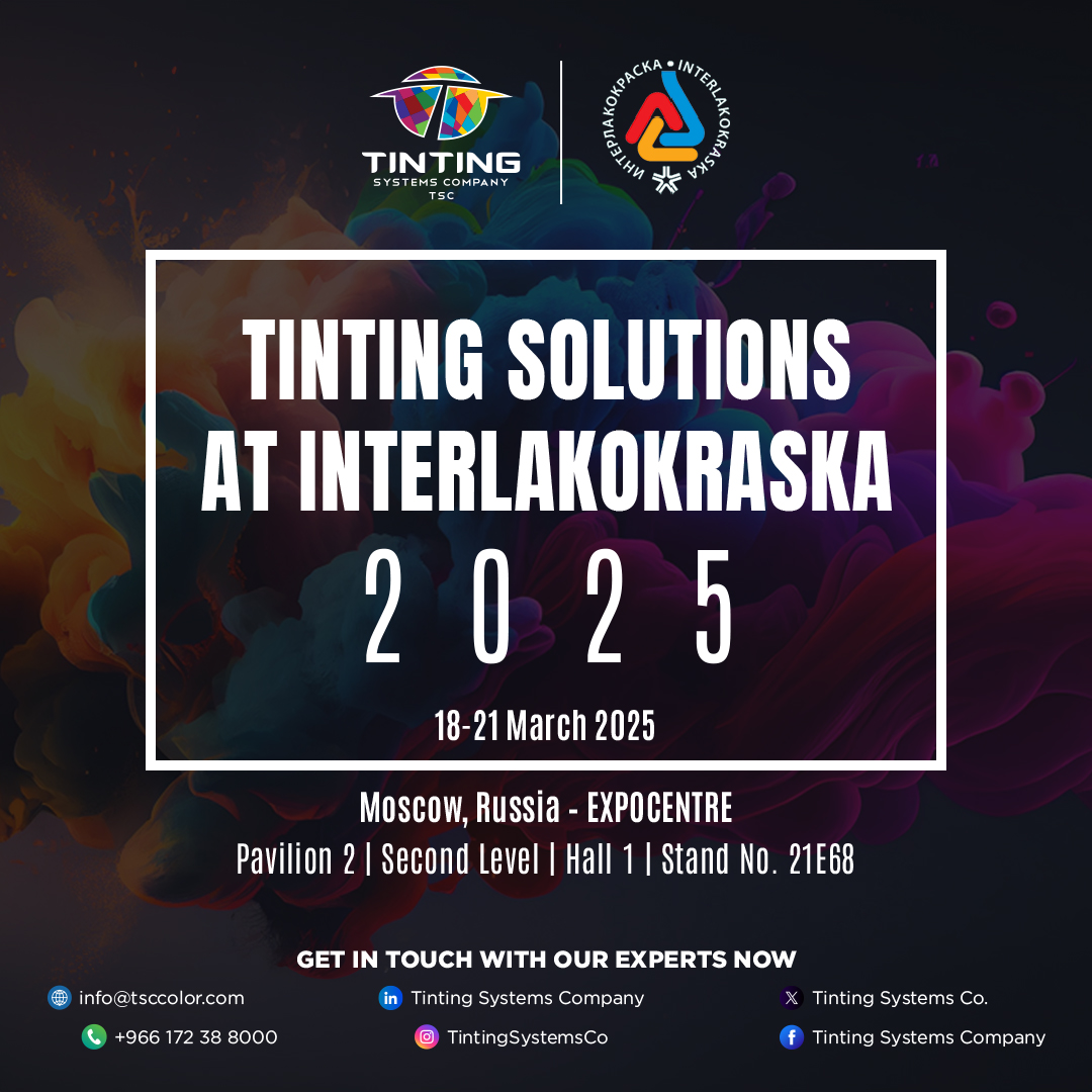 TintingSystems's tweet image. Tinting System Company is gearing up for Interlakokraska 2025, happening 18-21 March in Moscow, Russia!

Find us at Pavilion 2 | Second Level | Hall 1 | Stand No. 21E68. 

Contact Us: info@tsccolor.com

#Interlakokraska2025 #TintingSolutions  #InnovationInColor #PaintsAndCoatings