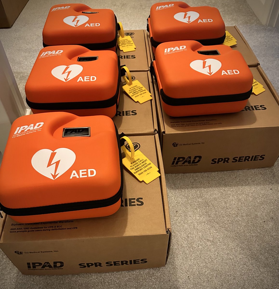 5 x New community defibrillators ready to go in their new permanent cabinets tomorrow. Ready for the local community and placed in target Hotspot locations. Thank you to the local community for raising all the funds for these vital life saving devices #RescueReady #Cumbria