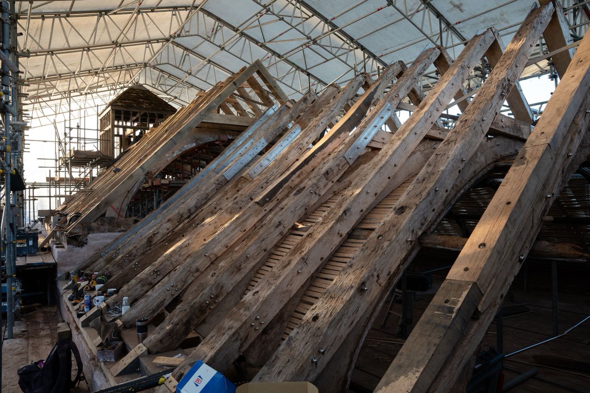 As part of the extensive repairs at St James’s, Llangua, the lath and plaster ceilings of the two magnificent medieval wagon roofs are being reinstated.

1/8