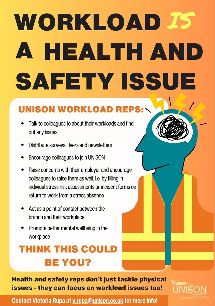🚨 We’re hearing from more and more members struggling with workplace stress – and we know stress isn’t just “part of the job."  ⚠️ We need members to step up as a H&amp;S Workload Rep to help tackle it head-on. 🦺 👉 Click here to become a H&amp;S workload rep: buff.ly/3DjwscZ