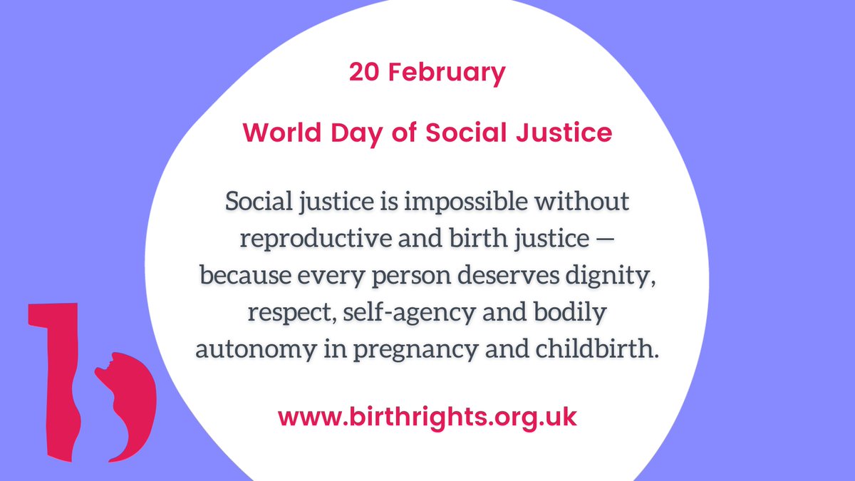 ⚖️ There is no social justice without reproductive and #birthjustice. Birthrights is here to champion human rights in pregnancy and childbirth—because justice must begin at birth. ✊💜For rights-based information and support, go to: birthrights.org.uk #SocialJusticeDay