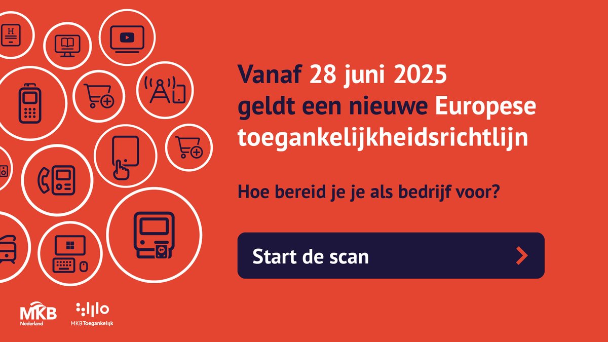 Vanaf juni 2025 moet jouw website, app of boekingssysteem digitaal toegankelijk zijn door de EAA. Dit betekent een betere ervaring voor ál je gasten! Wat kun je nu al doen? Check het hier 👉 ow.ly/hZeH50V2hgo

#MkbToegankelijk #EAA #Accessibility #DigitaleToegankelijkheid