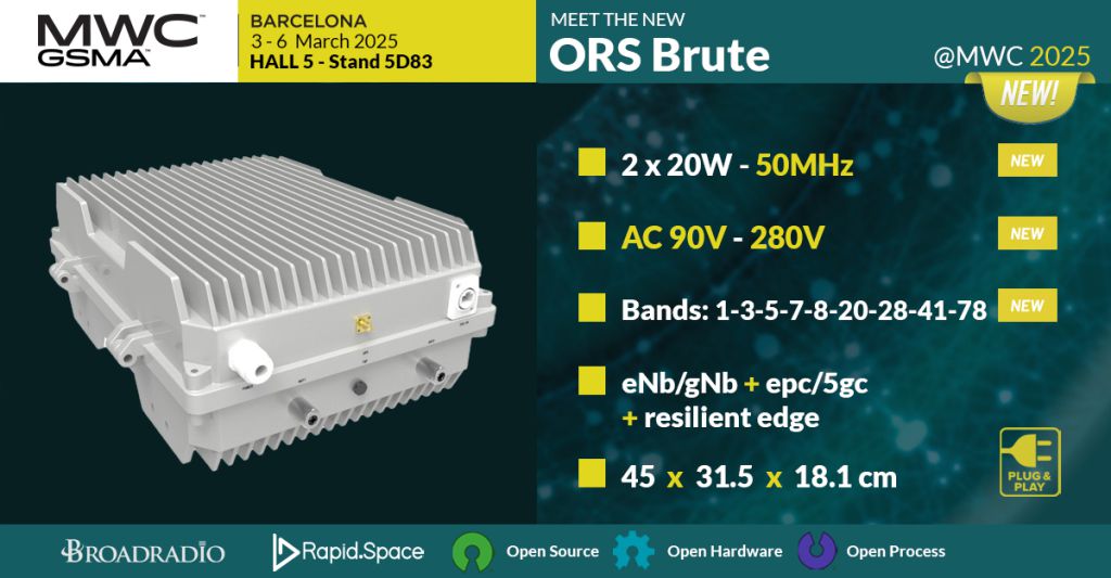 smetsjp's tweet photo. ORS Brute 2 x 20 W "all-in-one" base station and edge server was co-designed in less than 3 months by @Rapid_Space and #Broadradio. We used existing design mass deployed in China and added @amarisoft and SlapOS AI RAN.
Meet us at @MWCHub: https://t.co/ifmglg4xOb https://t.co/YjxuB9JjcS