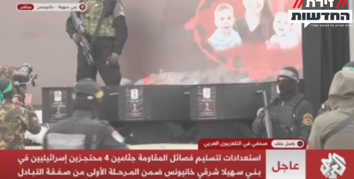 Mise en scène ignoble. 
Qui dit tout sur ces bourreaux. 
Et sur le monde qui sépare ceux qui soutiennent le #Hamas de ceux qui pleurent les #Bibas.