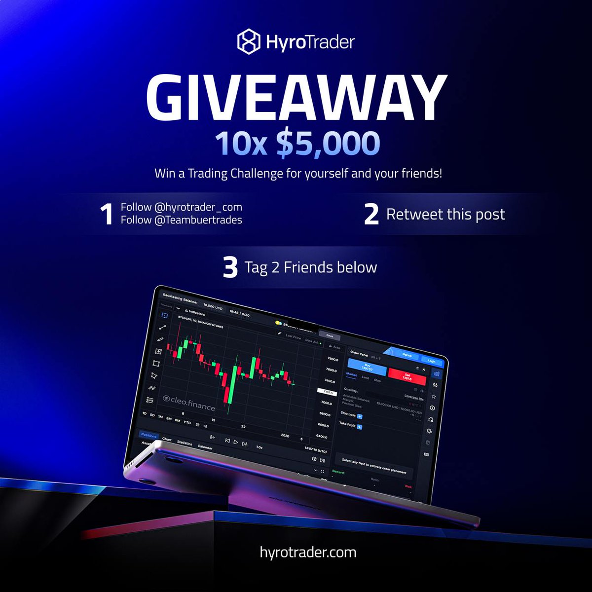 BuerTrades (@teambuertrades) on Twitter photo $5000 × 10 funded account Giveaway to kickstart your crypto trading journey!
1. Follow <a href="/hyrotrader_com/">HyroTrader</a> and (<a href="/Teambuertrades/">BuerTrades</a>)
2. Retweet and like this post
3. Tag 2 friends in the comments
The winner will be announced on Twitter in 3 days. $5000 × 10 funded account Giveaway to kickstart your crypto trading journey!
1. Follow <a href="/hyrotrader_com/">HyroTrader</a> and (<a href="/Teambuertrades/">BuerTrades</a>)
2. Retweet and like this post
3. Tag 2 friends in the comments
The winner will be announced on Twitter in 3 days.