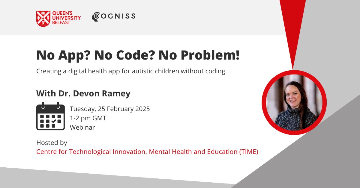 Cogniss (@cognisshq) on Twitter photo Join Dr. Devon Ramey as she shares how she built Big Feelings, a digital health app supporting autistic children—without writing a single line of code.
Register here: hubs.ly/Q036XBTj0
Hosted by <a href="/QUBelfast/">Queen's University Belfast 🎓</a> & TIME centre
#DigitalHealth #NoCode #Innovation #ResearchToImpact Join Dr. Devon Ramey as she shares how she built Big Feelings, a digital health app supporting autistic children—without writing a single line of code.
Register here: hubs.ly/Q036XBTj0
Hosted by <a href="/QUBelfast/">Queen's University Belfast 🎓</a> & TIME centre
#DigitalHealth #NoCode #Innovation #ResearchToImpact