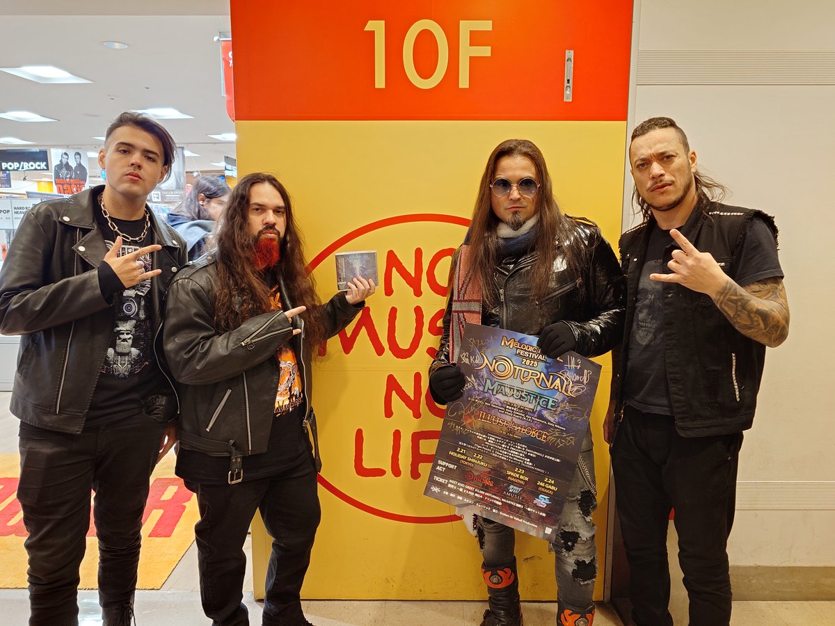 TOWER_Shinjuku's tweet photo. 【#MelodicMetalFestival2025】
今、ブラジルで最強クラスのメタルバンド、#NOTURNALL の皆様がご来店🤘
明日より開催される〈MELODIC METAL FESTIVAL 2025〉に出演！Holiday Shinjukuでのライブを皮切りに、名古屋、大阪をツアーで廻る予定！皆様要チェック！！
https://t.co/ng8xraXAtu https://t.co/qlojBfG85L