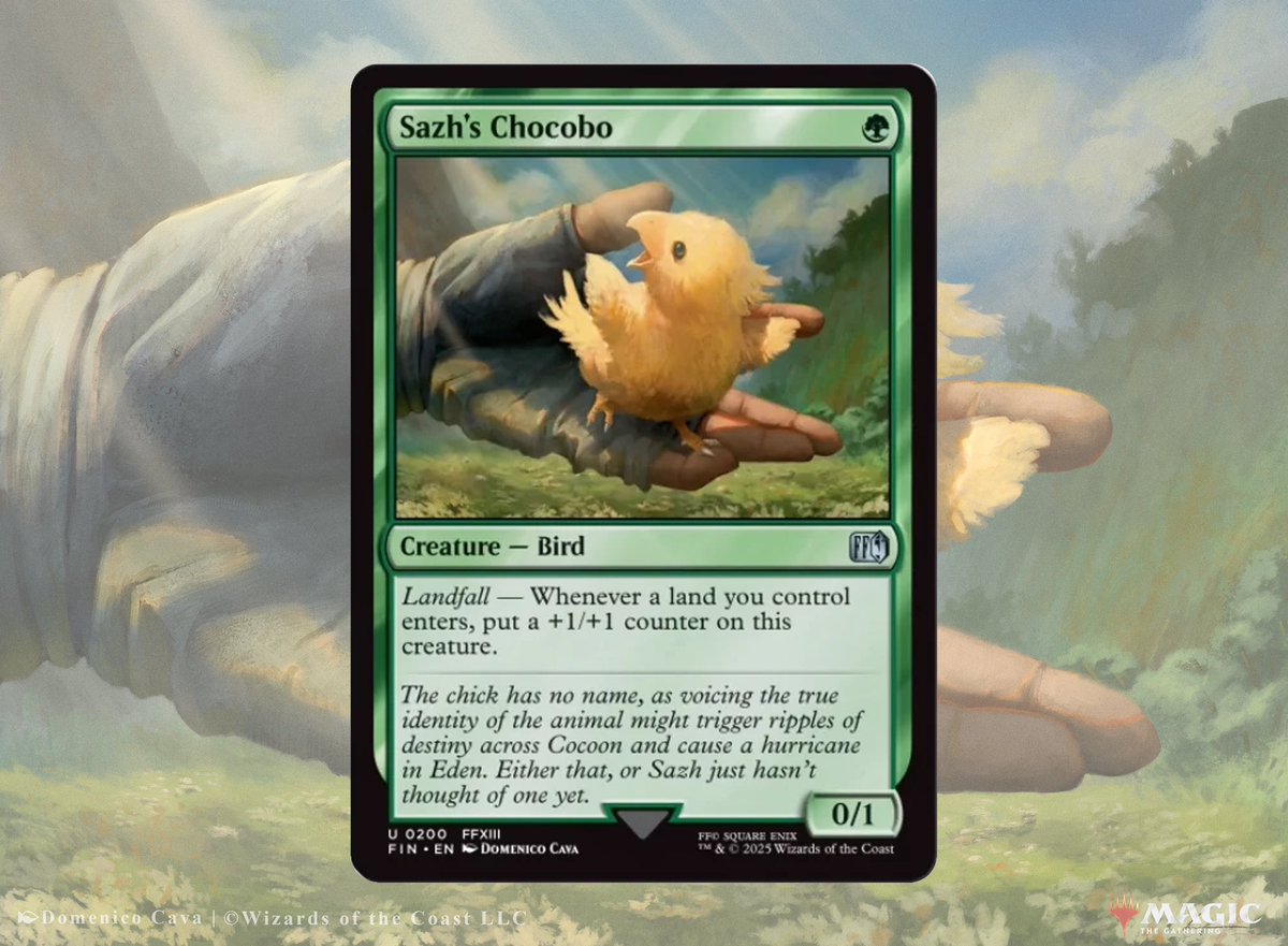 As many of you, my childhood was defined by Final Fantasy, symbol of an entire generation, and I could make my contribution, with a Chocobo! 🐥

Thanks for all the love you already gave me ♥️

Magic: The Gathering 
Sazh’s Chocobo
Mtg - Final Fantasy
AD: Cassie Murphy